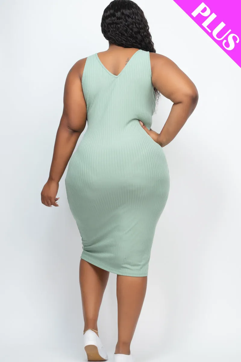 Plus Size Ribbed Sleeveless Bodycon Dress (CAPELLA)