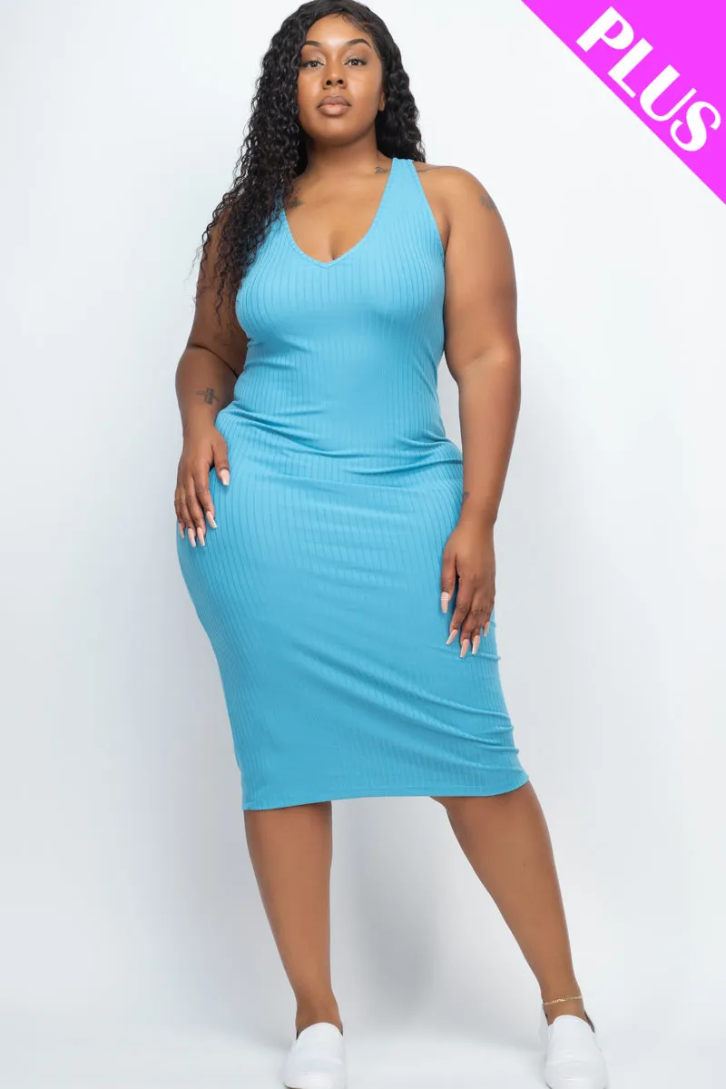 Plus Size Ribbed Sleeveless Bodycon Dress (CAPELLA)