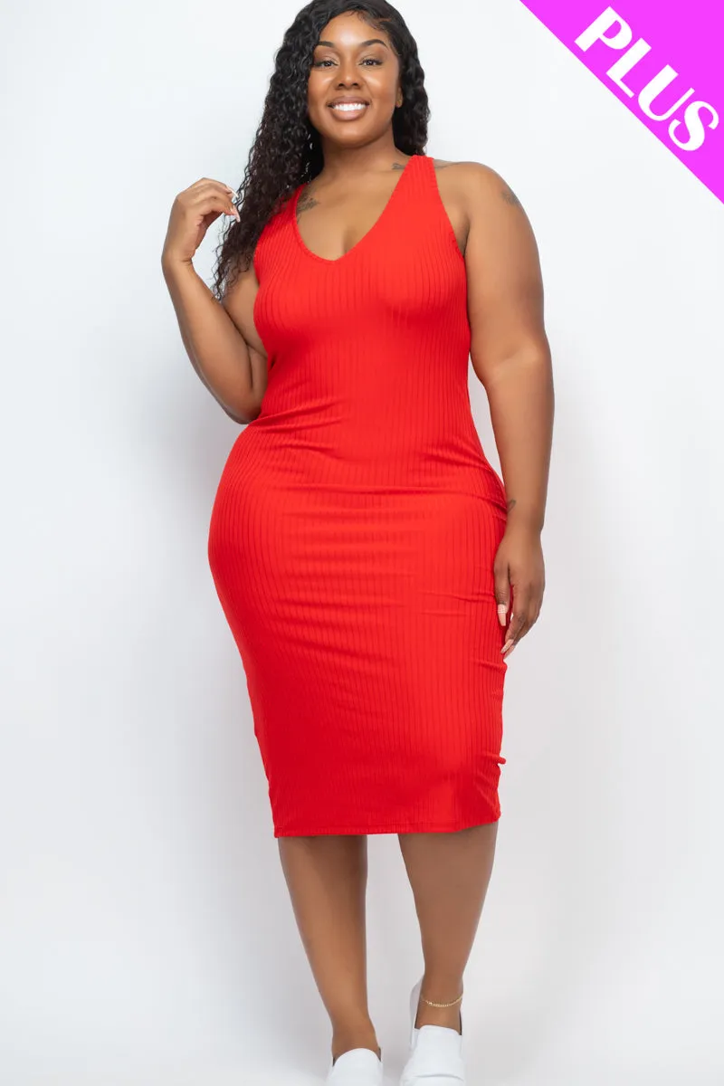 Plus Size Ribbed Sleeveless Bodycon Dress (CAPELLA)