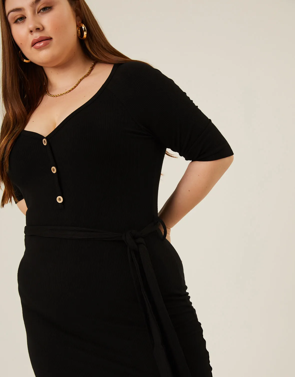 Plus Size Tie Belt Bodycon Dress