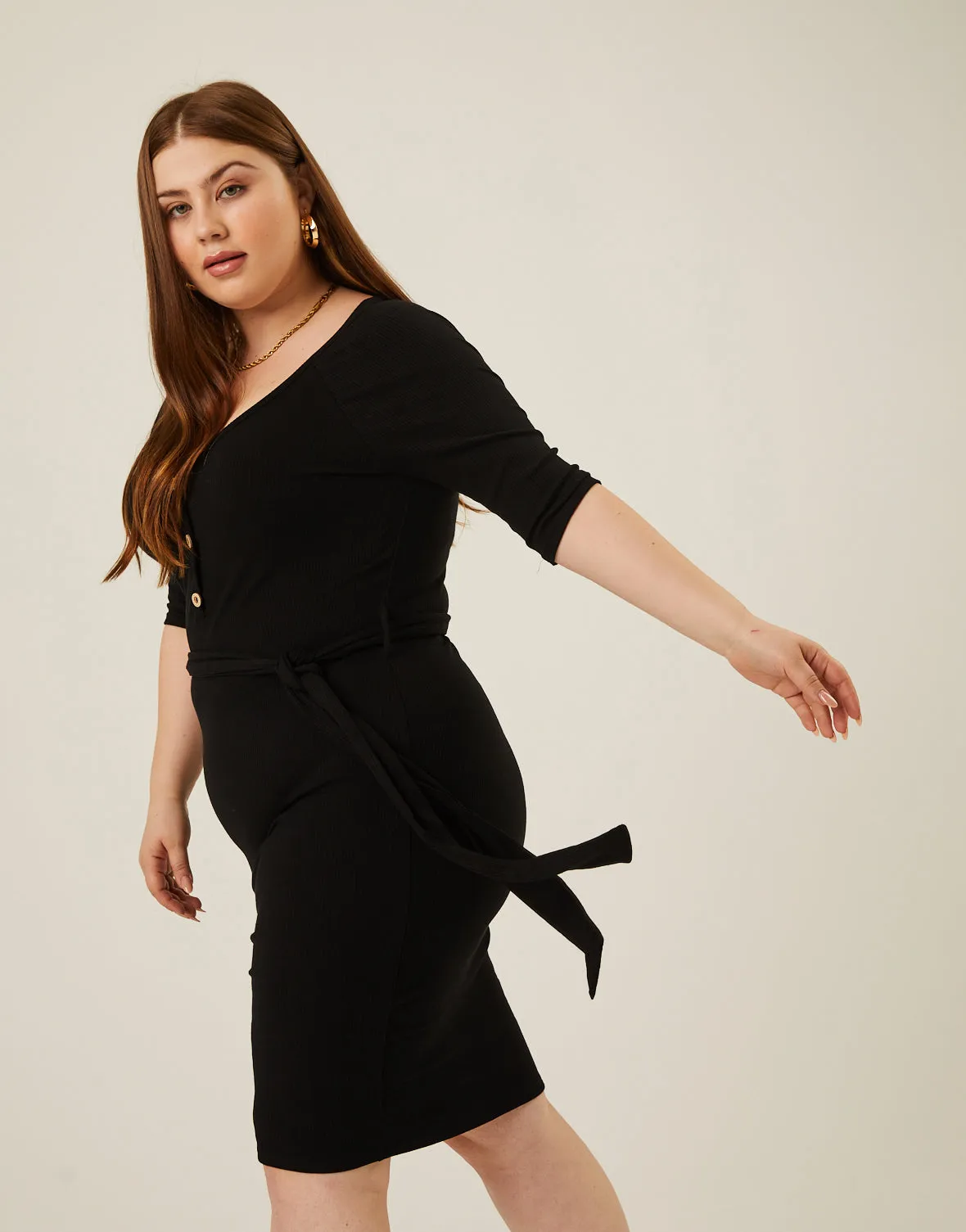 Plus Size Tie Belt Bodycon Dress