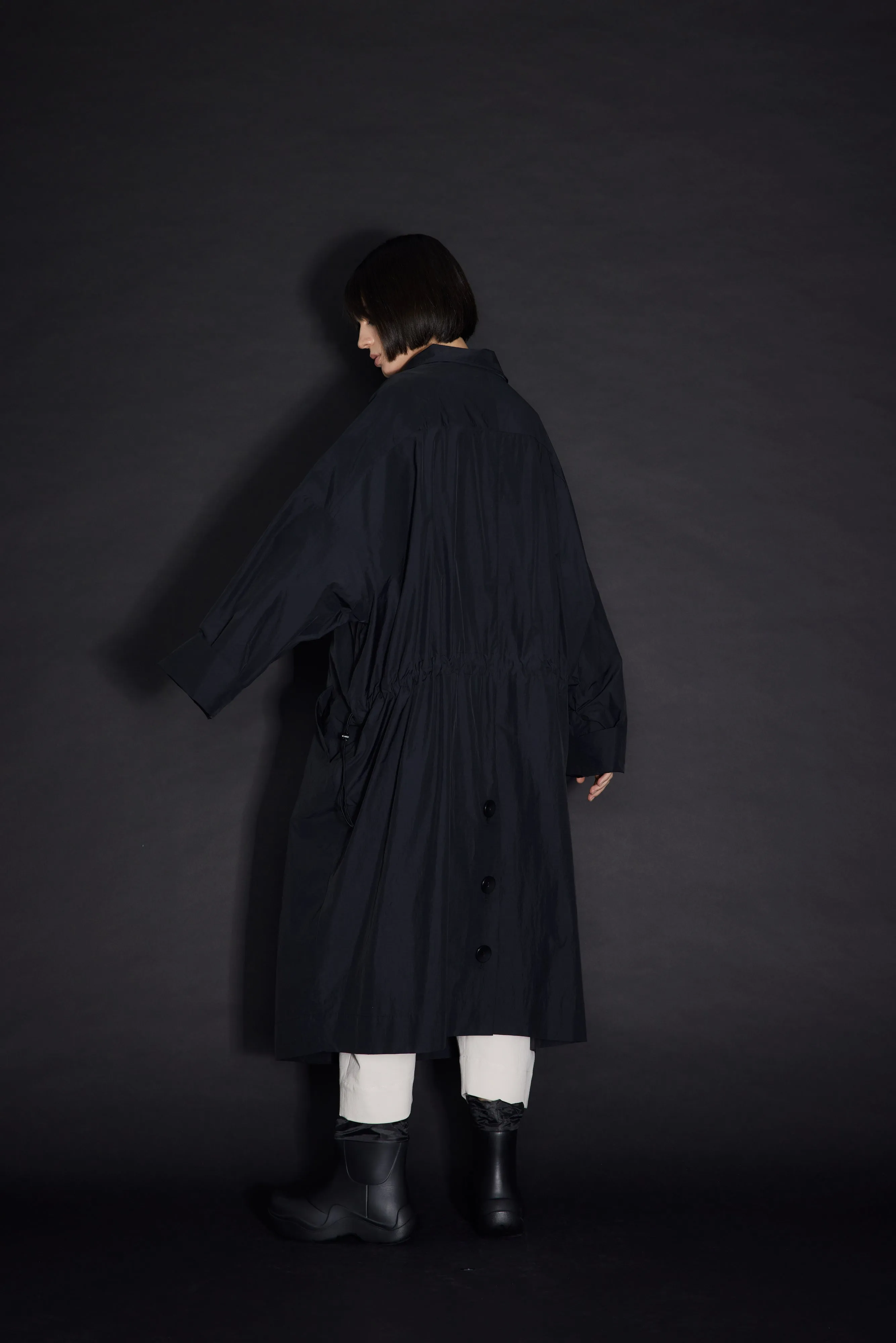 Recycled nylon oversized coat