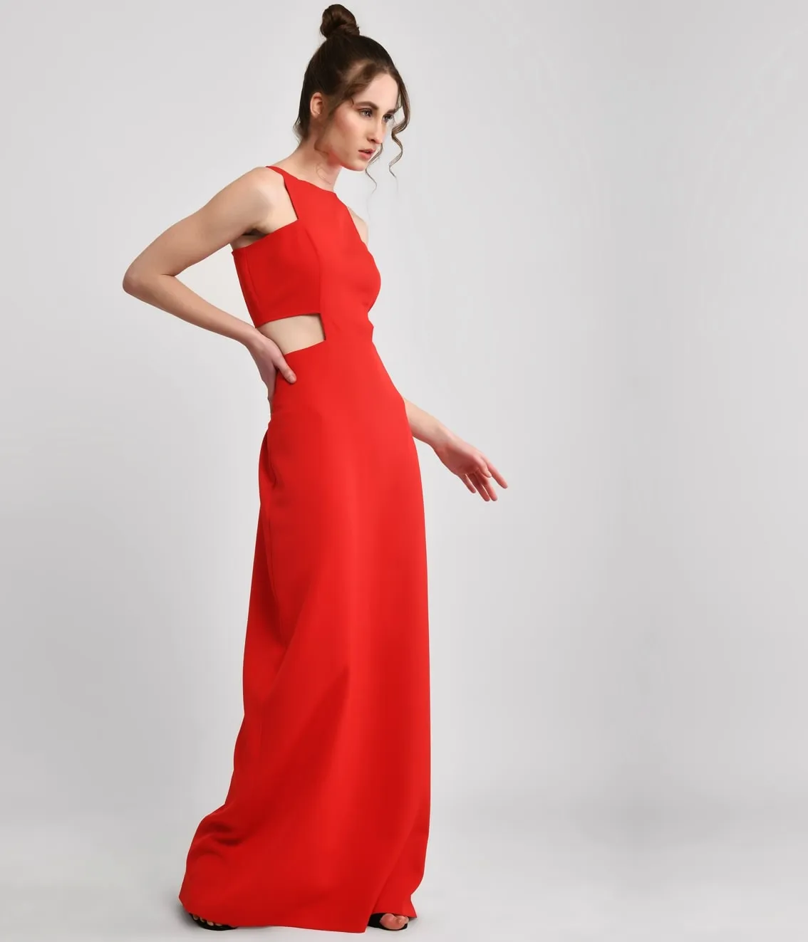 Red Hot Waist Cut-out Long Sheath Dress