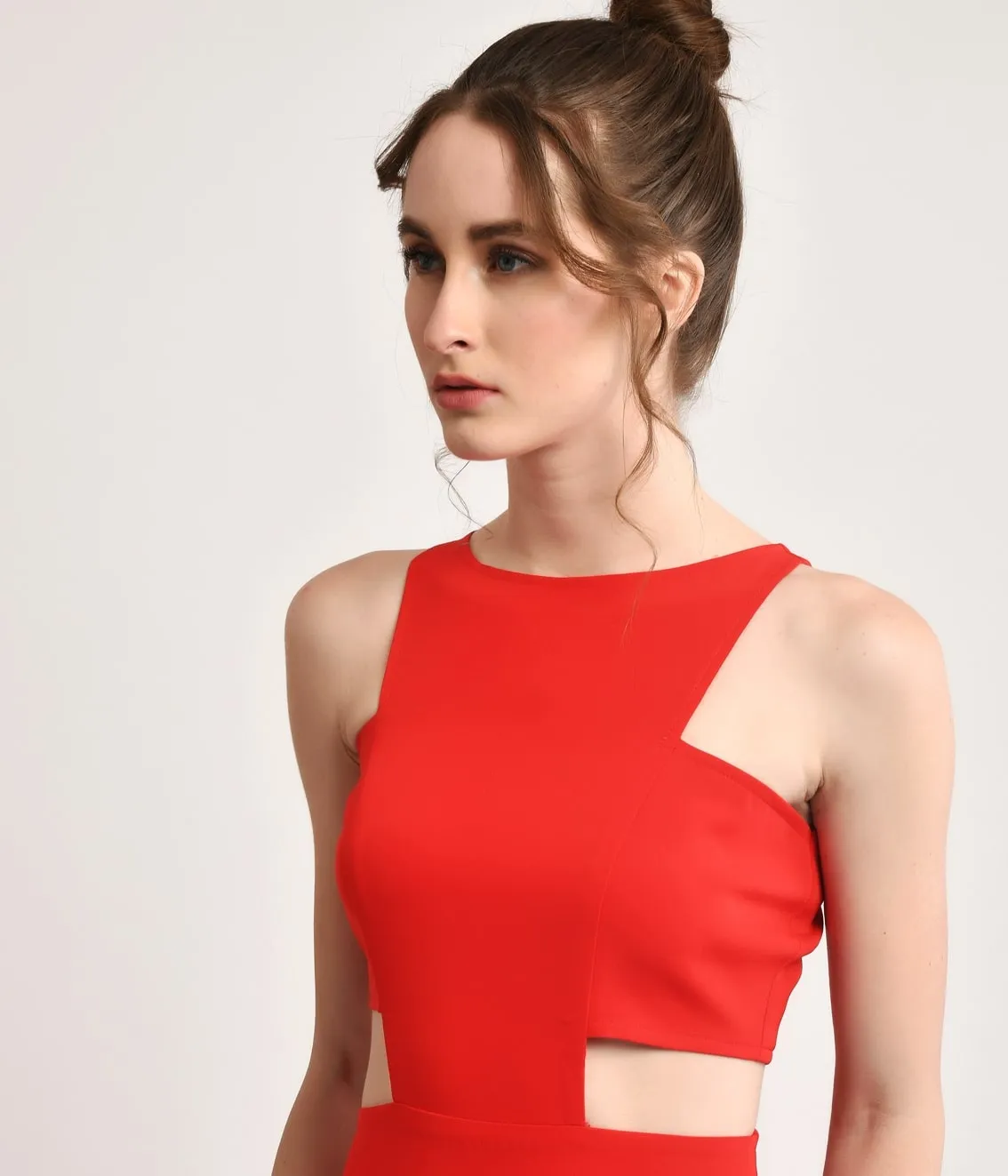 Red Hot Waist Cut-out Long Sheath Dress