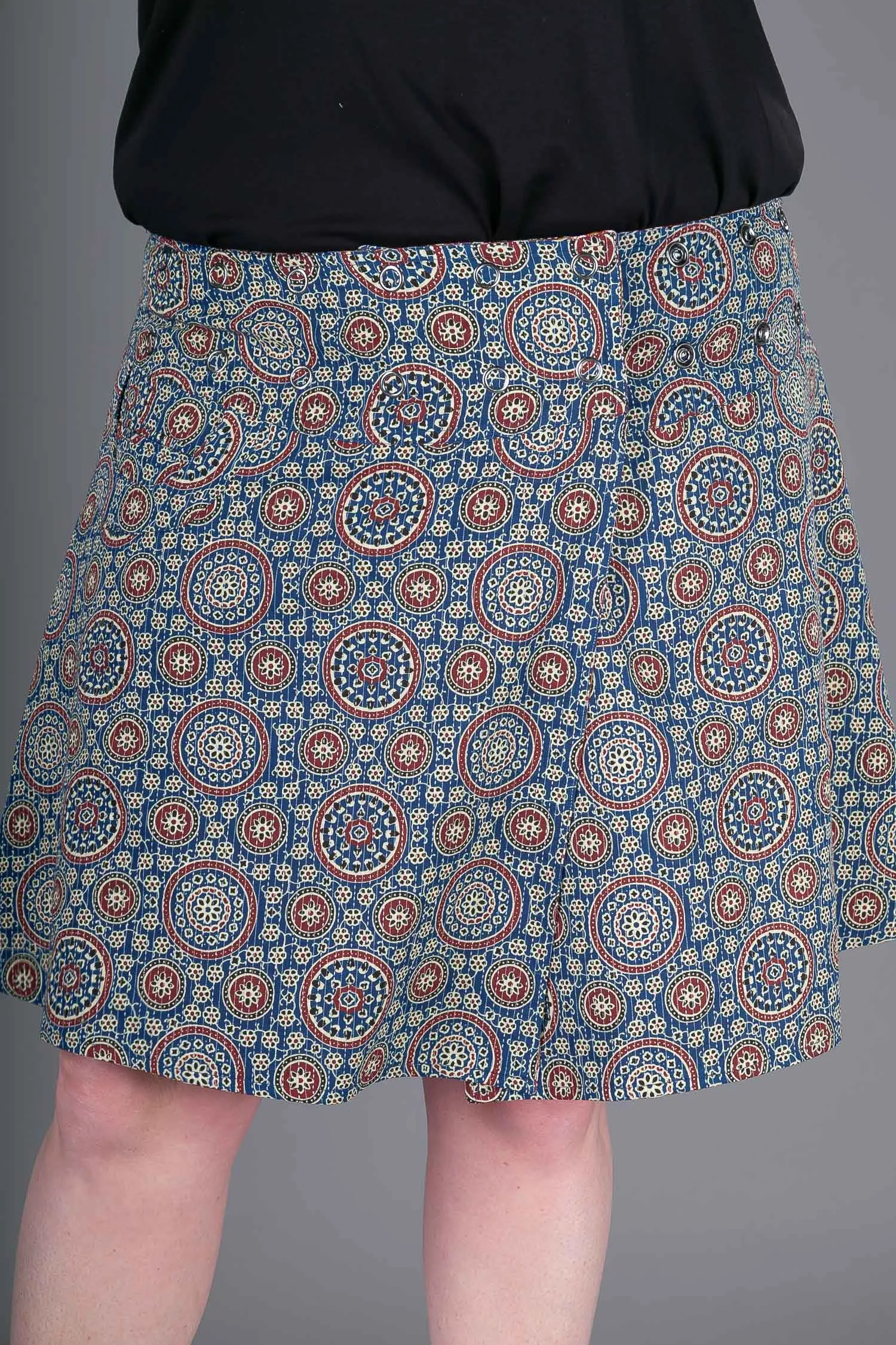 Reversible A Line Blue Brown Print with Pocket