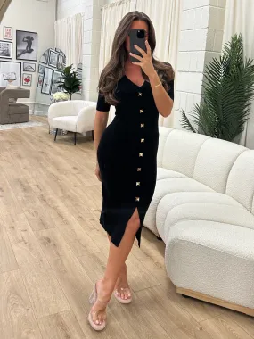 Rose Black Gold Detailed Bodycon Dress