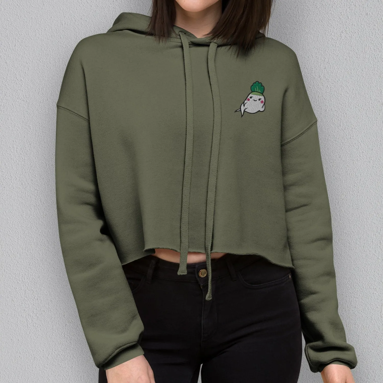 Seductive Daikon Radish Embroidered Crop Hoodie