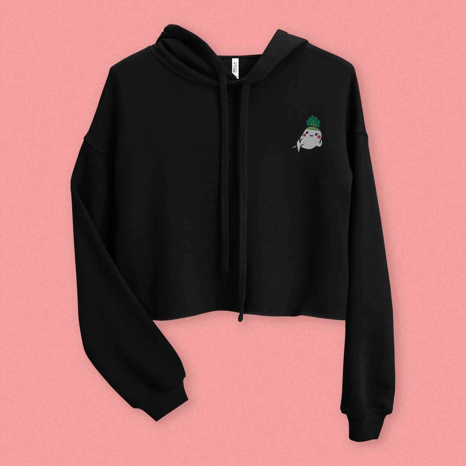 Seductive Daikon Radish Embroidered Crop Hoodie