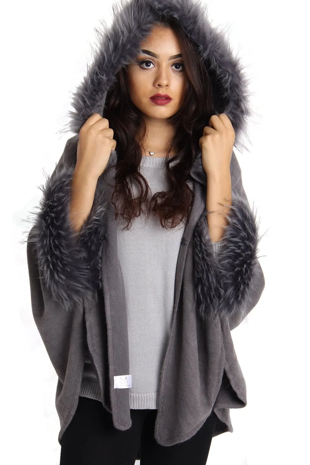 Short Faux Fur Cape With Sleeves