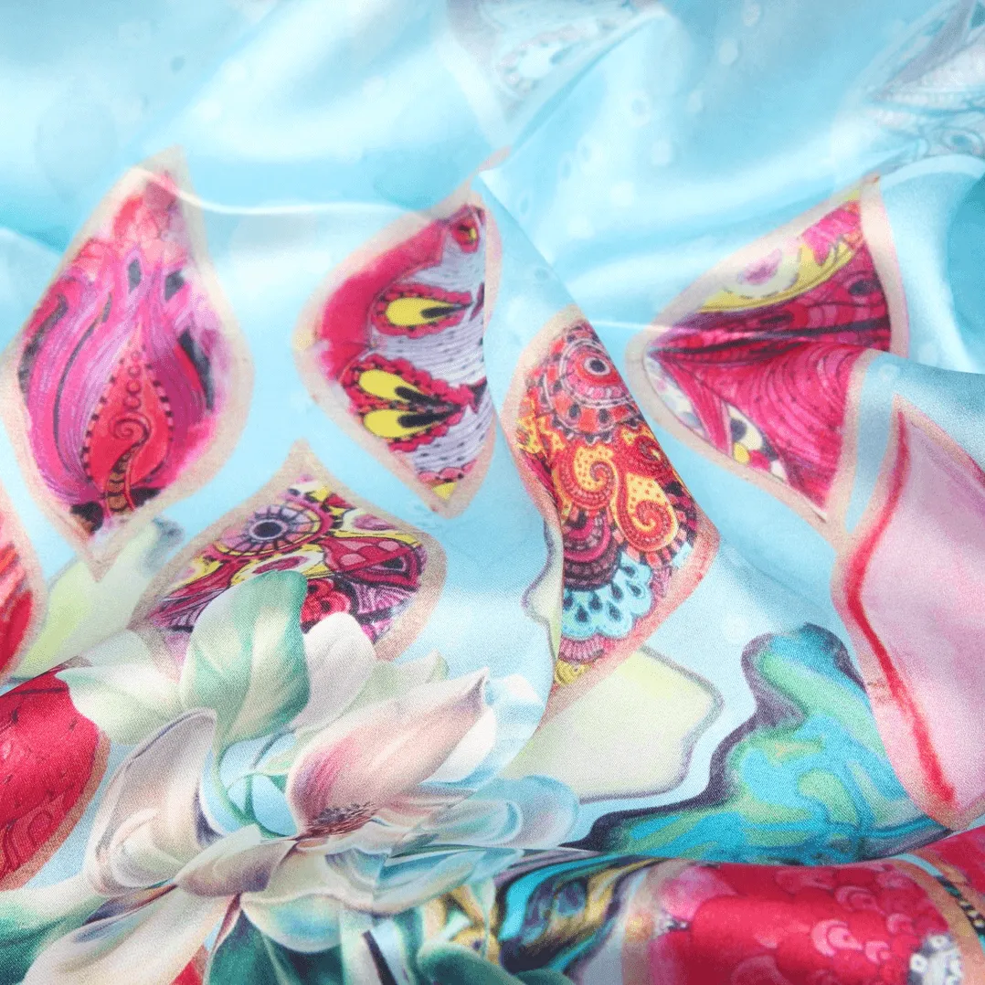 Silk Scarf Collections|Blossom Range|Tropical Sea design|Blue|Long Silk Scarf