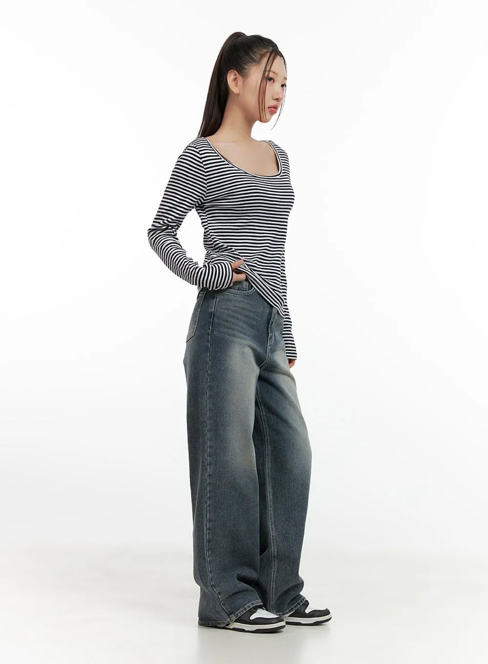 Skylar Washed Comfort Wide Leg Jeans CN412