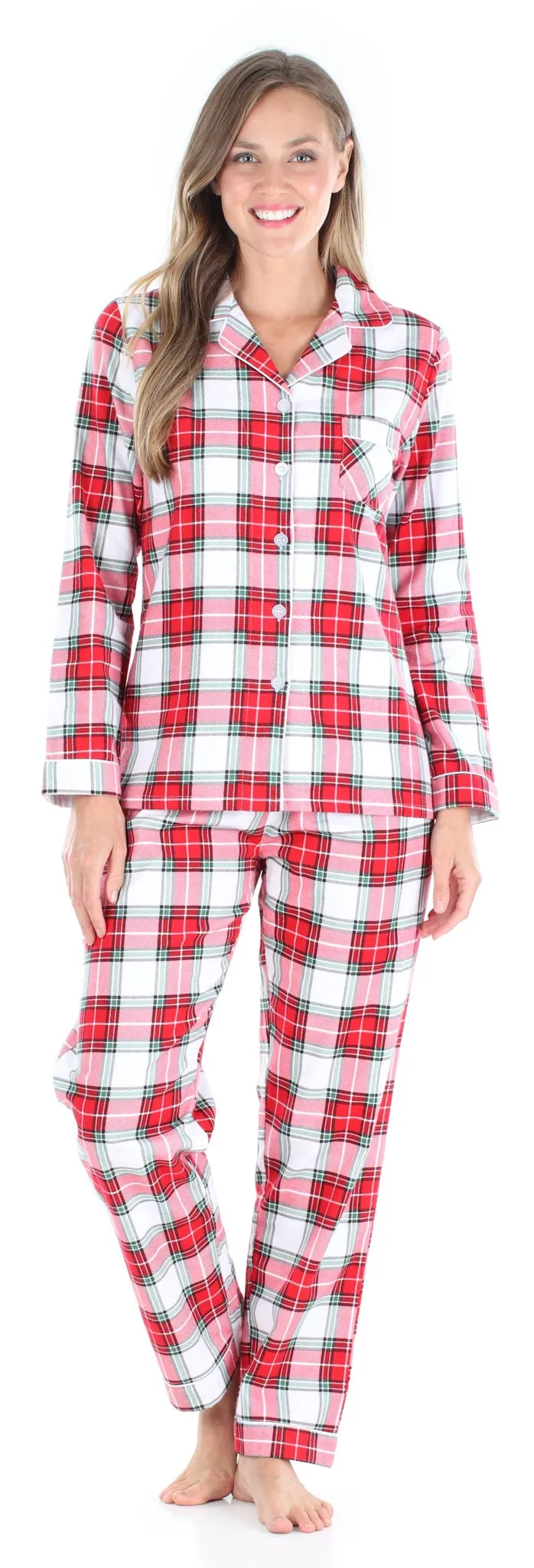 SleepytimePjs Family Matching Christmas Red & White Plaid Flannel Pajamas