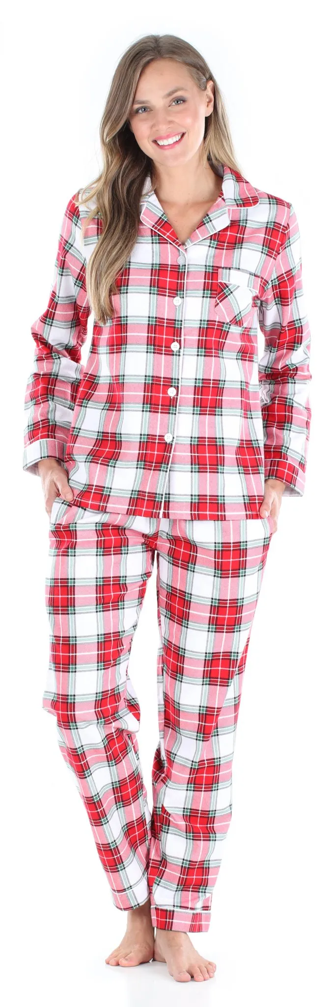 SleepytimePjs Family Matching Christmas Red & White Plaid Flannel Pajamas