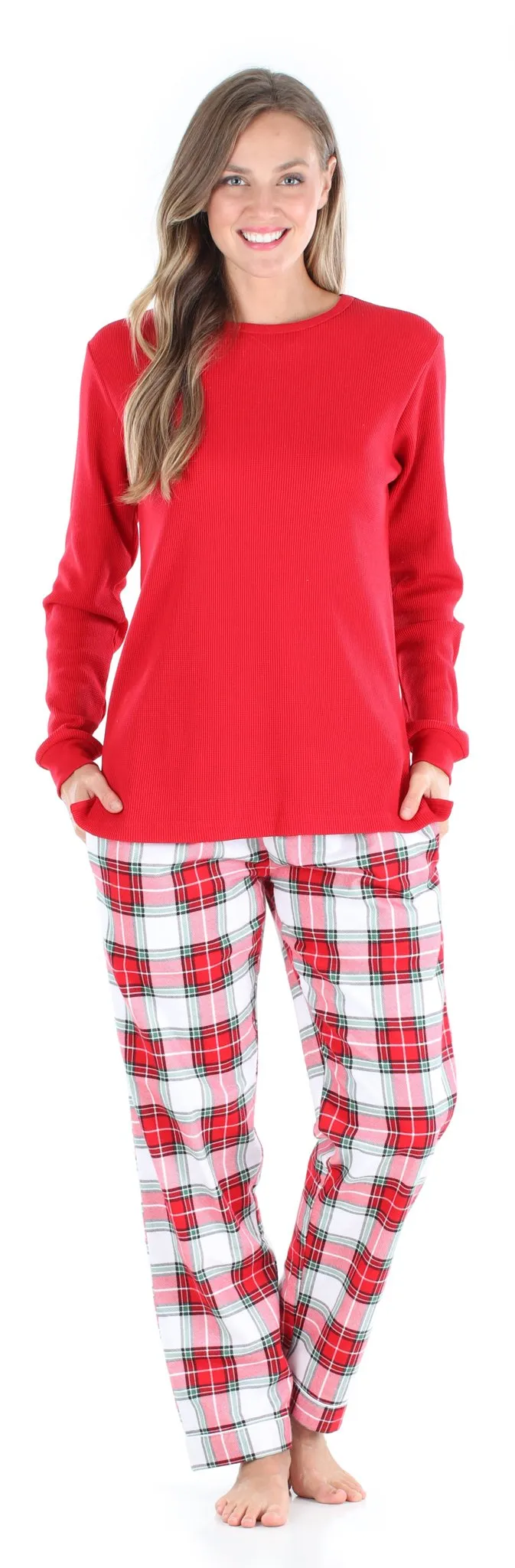 SleepytimePjs Family Matching Christmas Red & White Plaid Flannel Pajamas