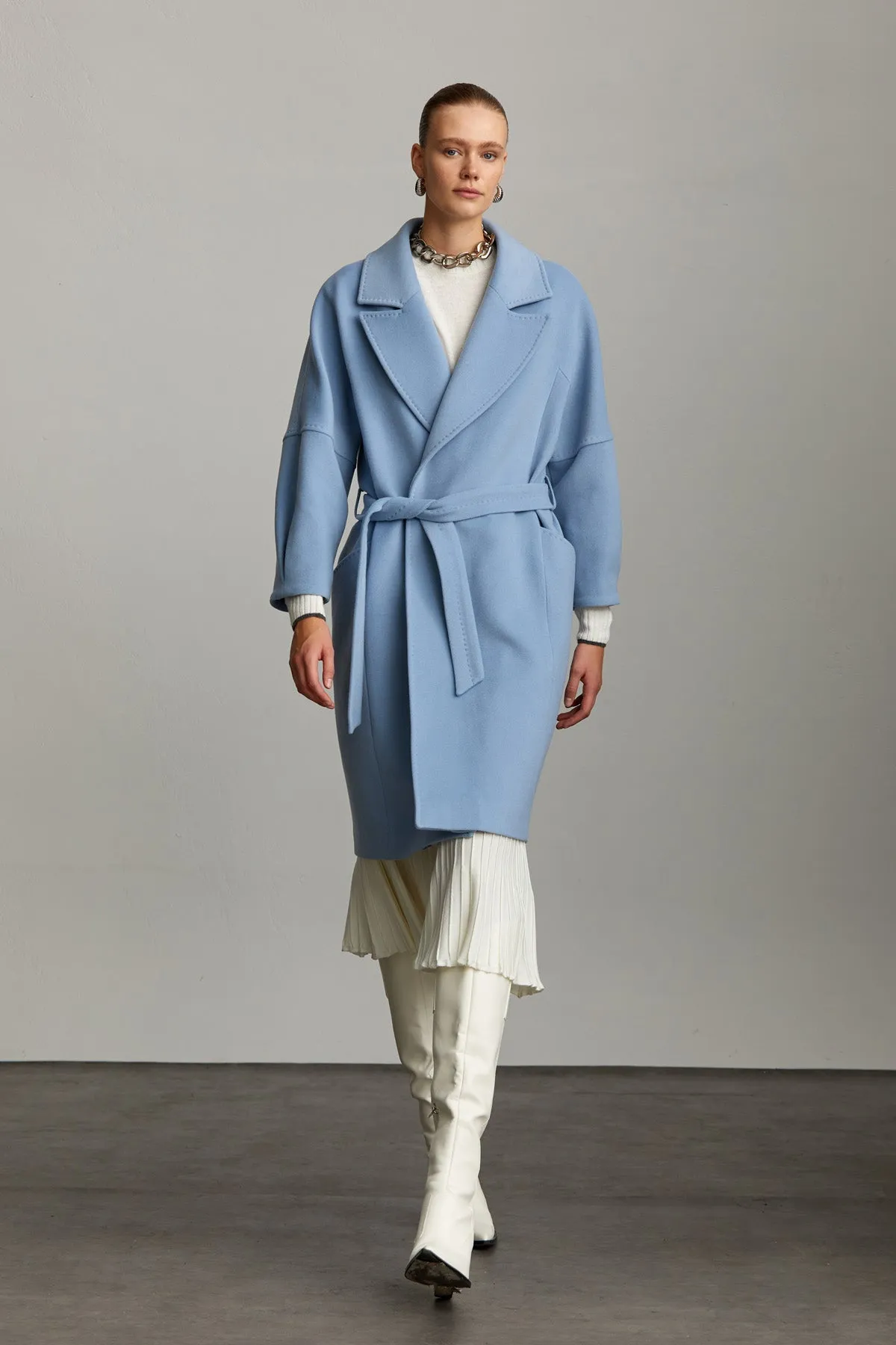 Slim Fit Sofia Plain Notch Lapel Belted Coat