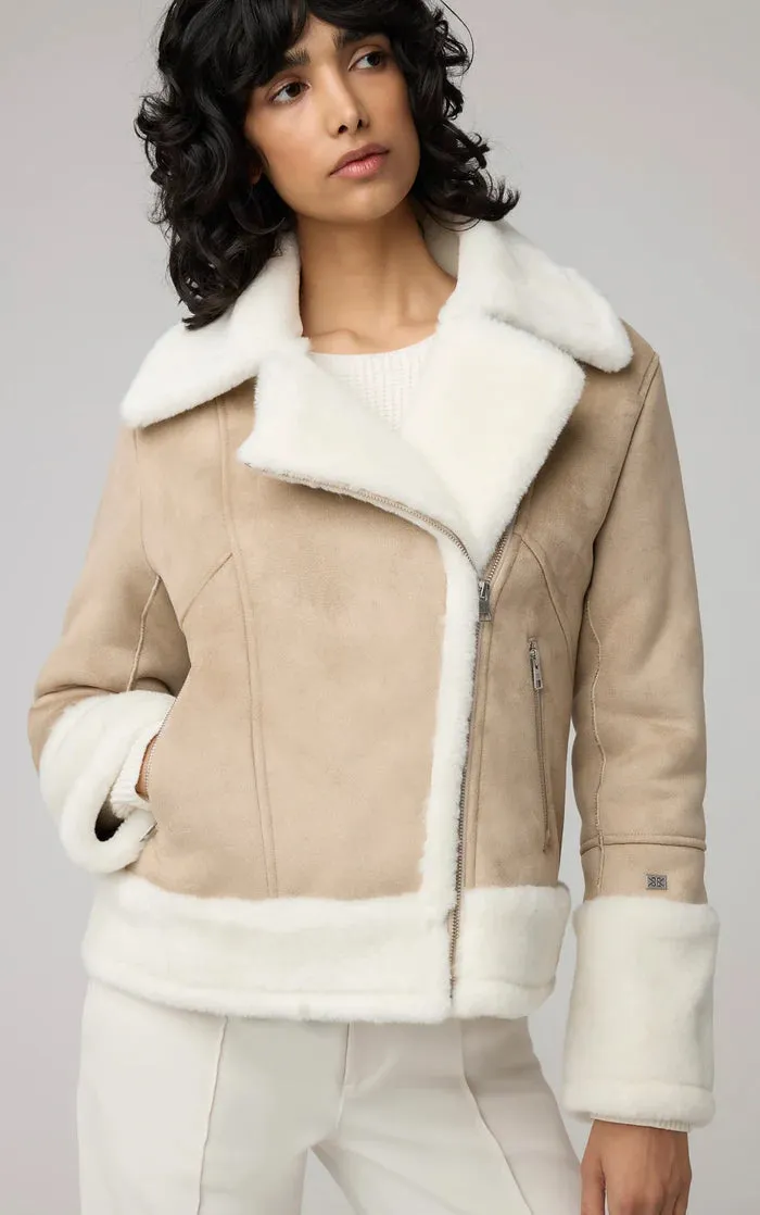 SOIA&KYO PHOEBE - Relaxed-Fit Luxe Faux Sherpa Biker Jacket