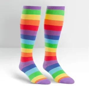 Super Juicy Rainbow Knee High Socks in Extra Stretchy for Wide Calves