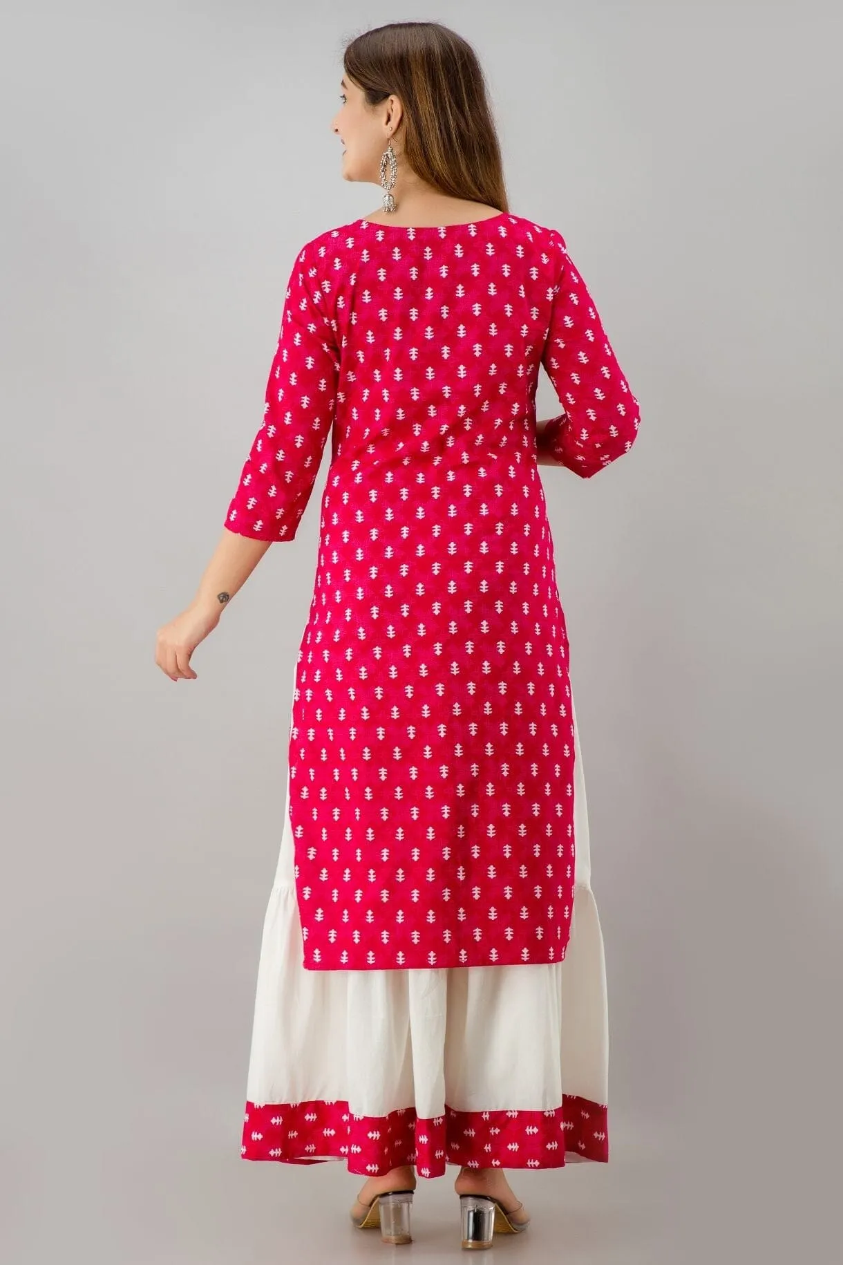 Svarchi Womens Cotton GOLD PRINT Straight Kurta Skirt (Pink)