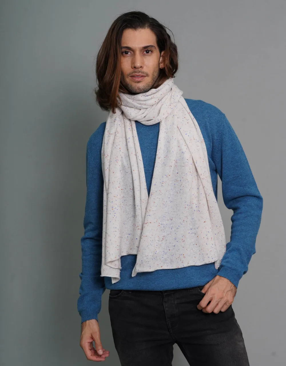 The Soft Cashmere Scarf in Cream Dot