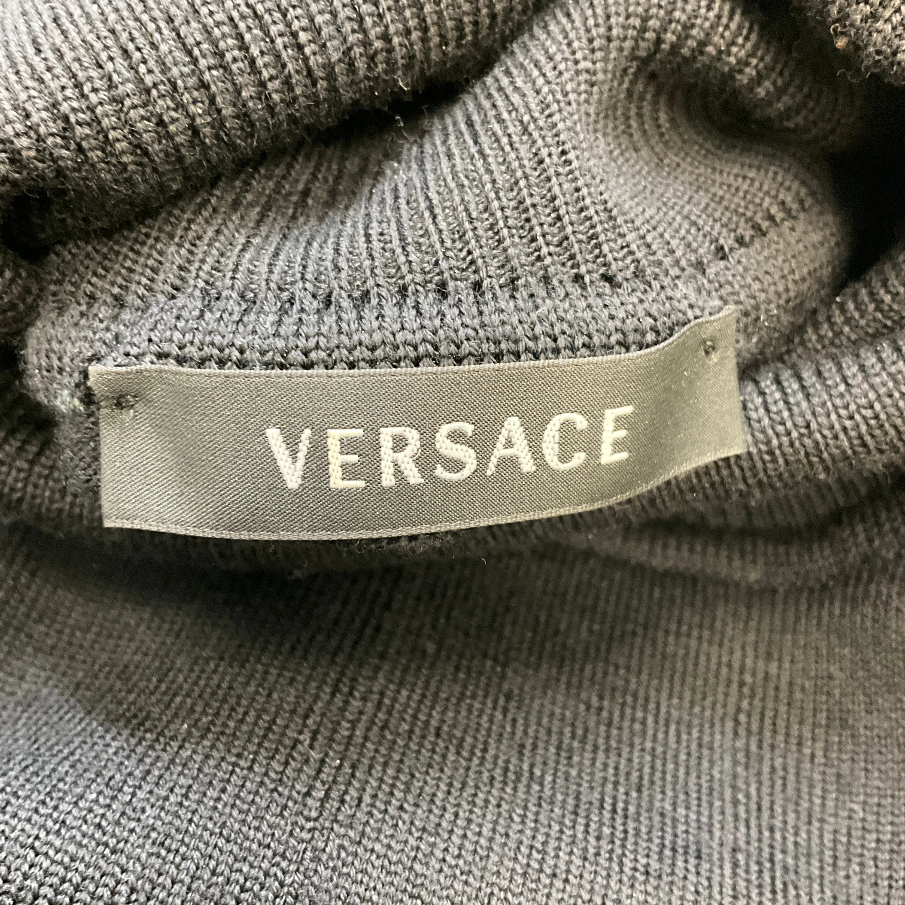 Versace Black 2008 Short Sleeved Wool Knit Dress