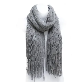 Winter Knit Fish Net Weave Oblong Scarf with Fringe