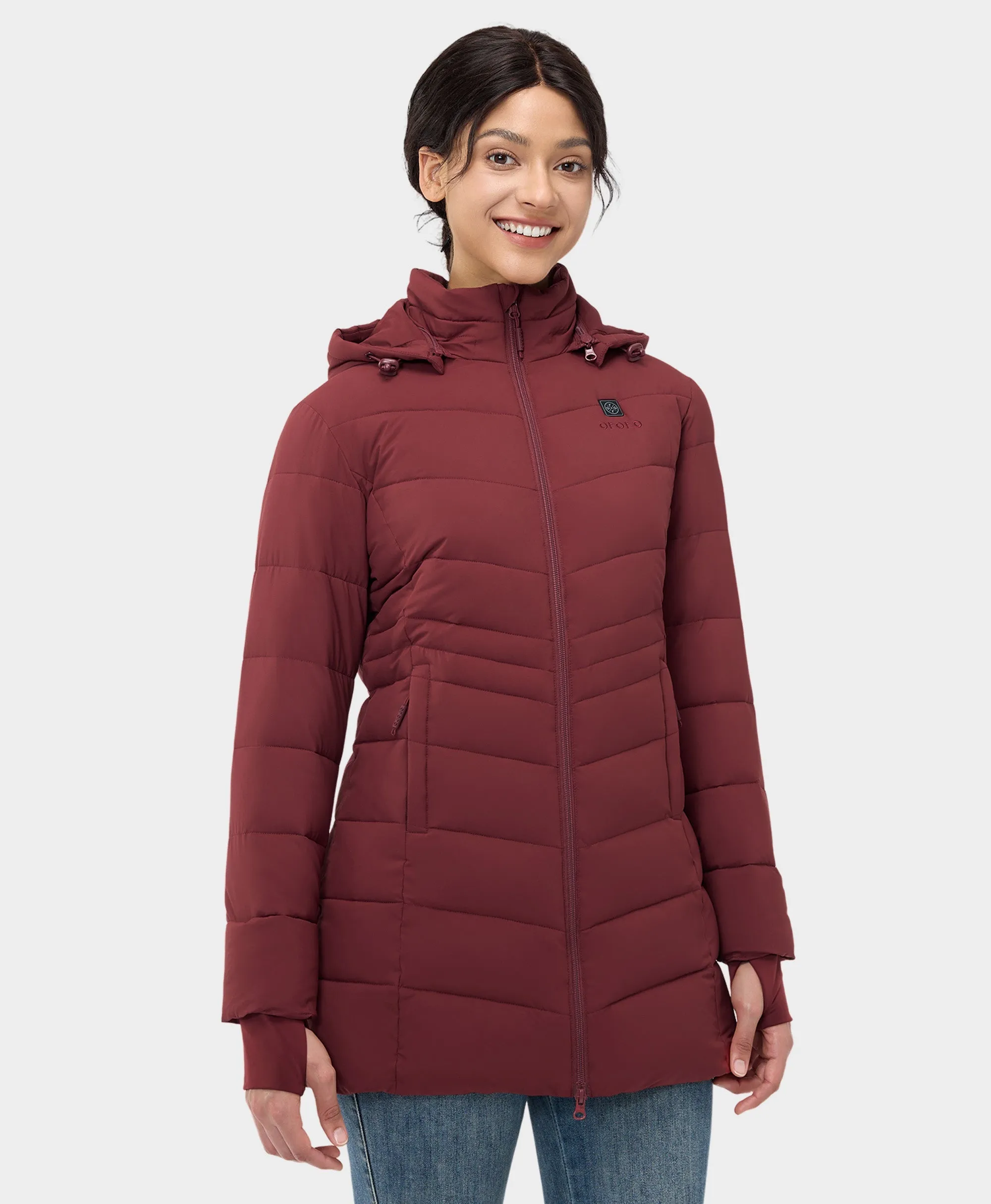 Women's Heated Puffer Parka Jacket - Black / White / Grey / Red