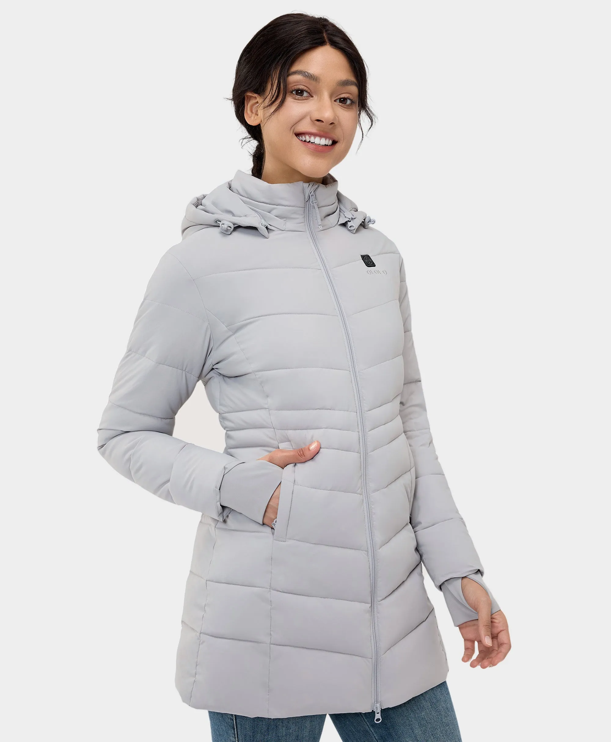 Women's Heated Puffer Parka Jacket - Black / White / Grey / Red