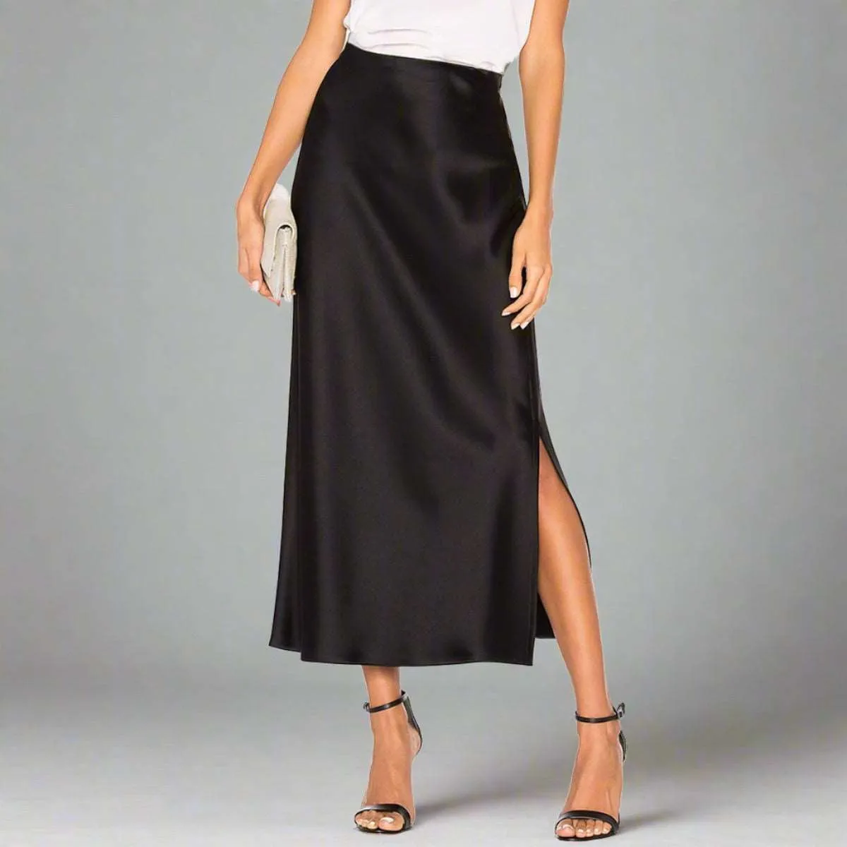 Women's Long High Waist Elastic Split Skirt