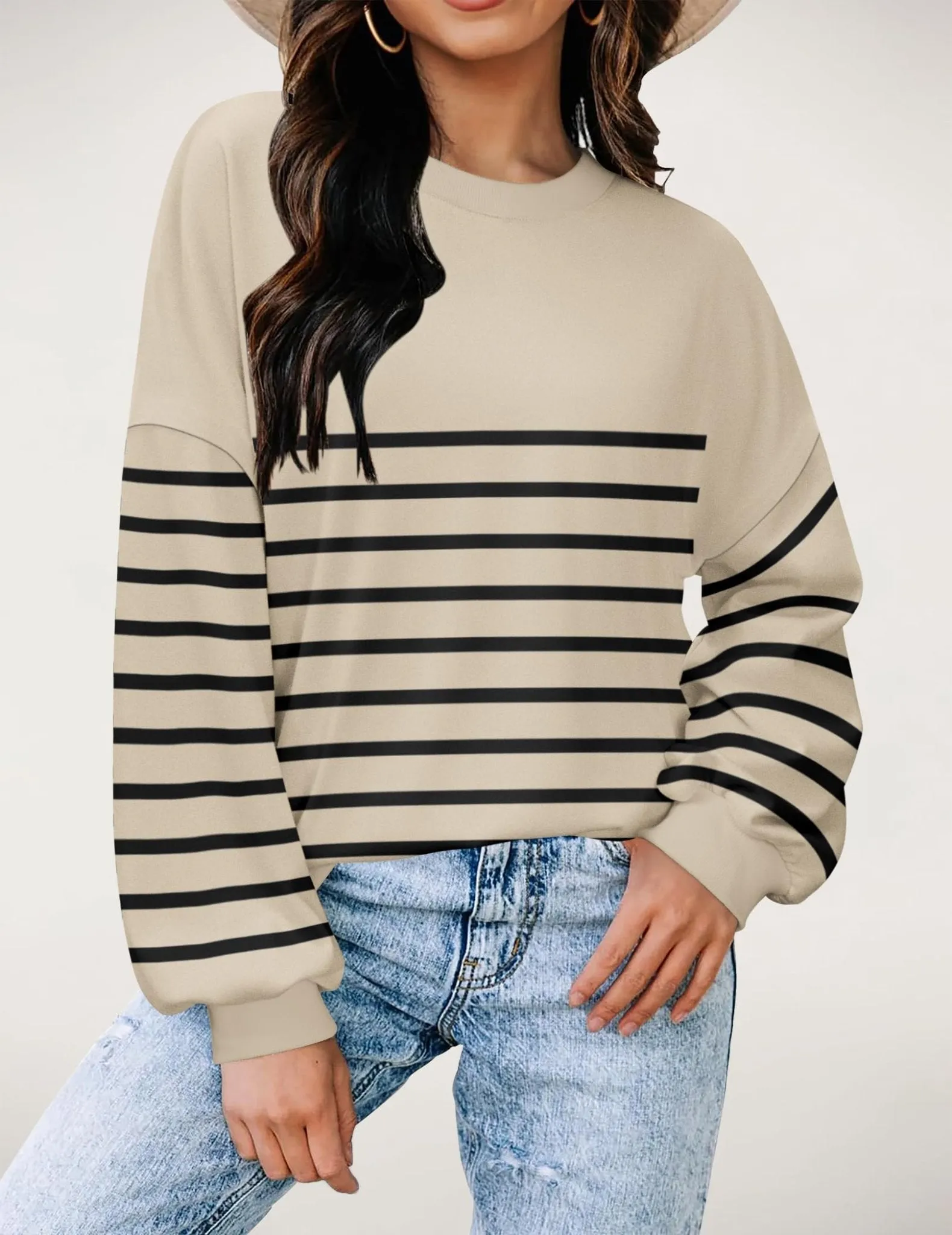 Zeagoo Women's Striped Pullover Sweatshirts Cute Lightweight Y2K Fall Outfits 2024 Hoodies Long Sleeve Shirts Loose Casual Pullover Tops Small