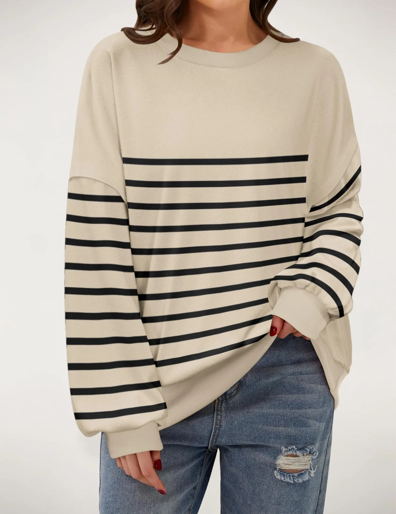 Zeagoo Women's Striped Pullover Sweatshirts Cute Lightweight Y2K Fall Outfits 2024 Hoodies Long Sleeve Shirts Loose Casual Pullover Tops Small