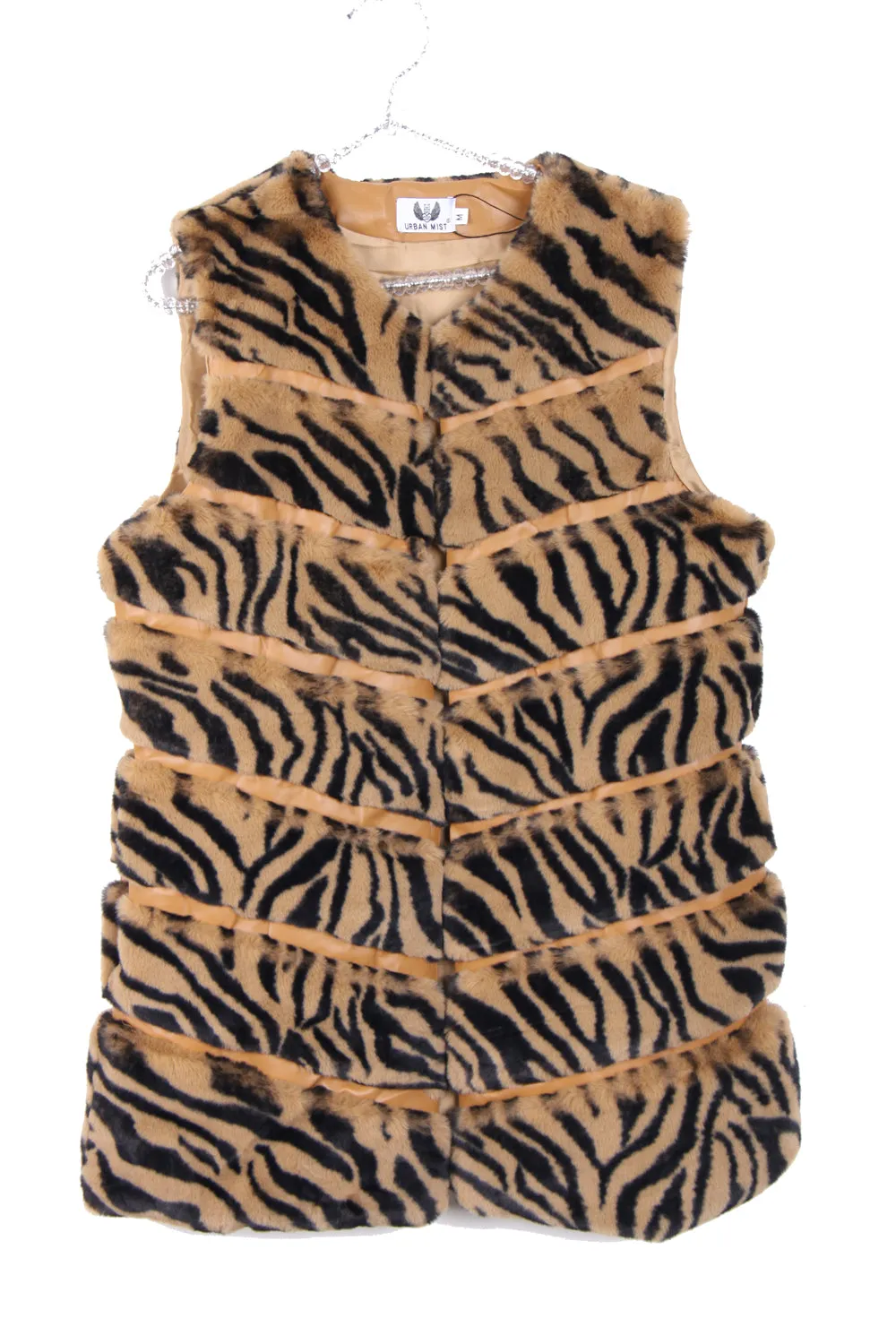 Zebra Print Chevron Soft Faux Fur Leather Panel Gilet